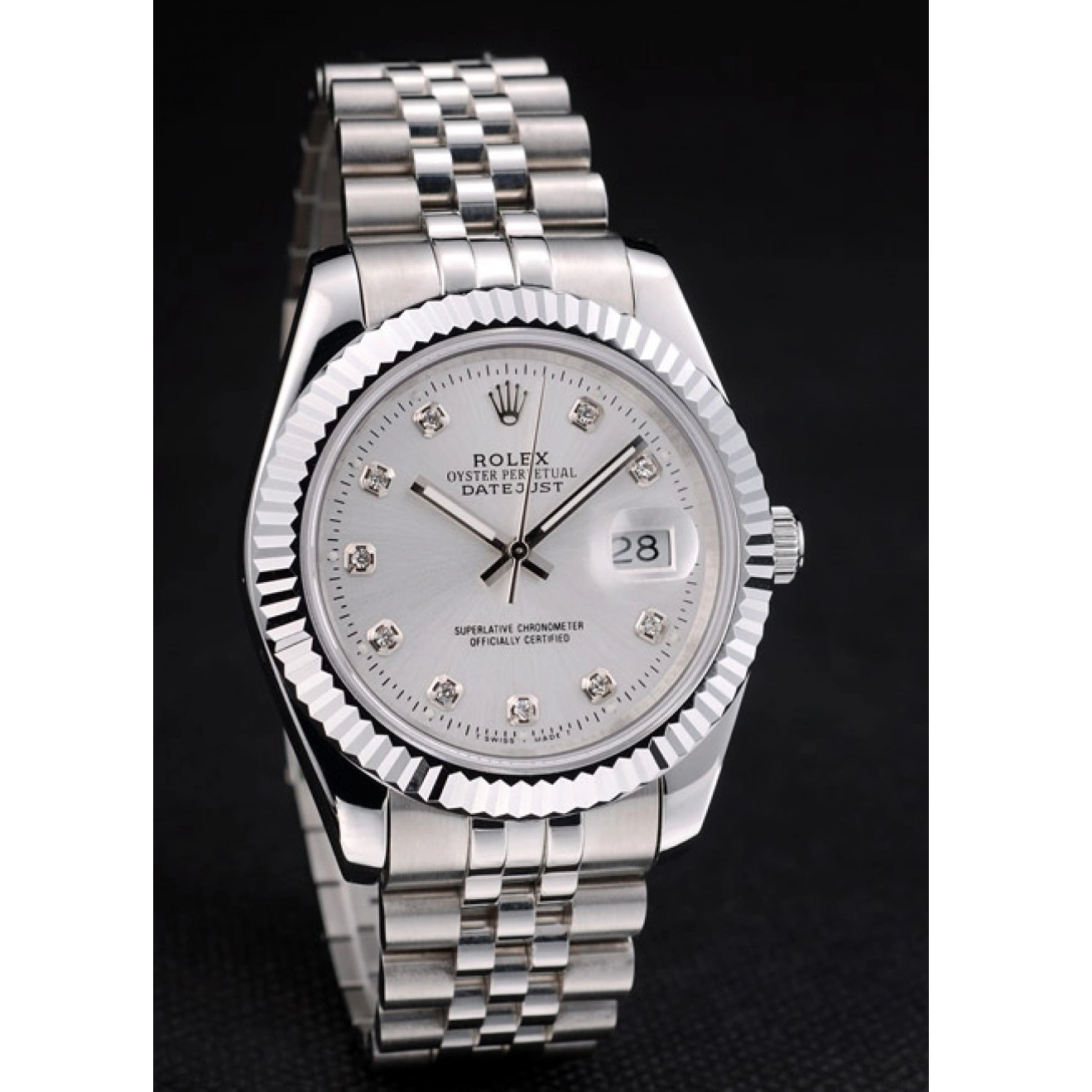 AAA replica watch Stainless Swiss Steel Silver Rolex DateJust 41996 Dial Ribbed Bezel 0713